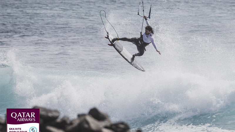 Ocean Rodeo team rider and board designer Reece Myerscough at the Qatar Airways GKA Kite-surf World Cup in Cape Verde
