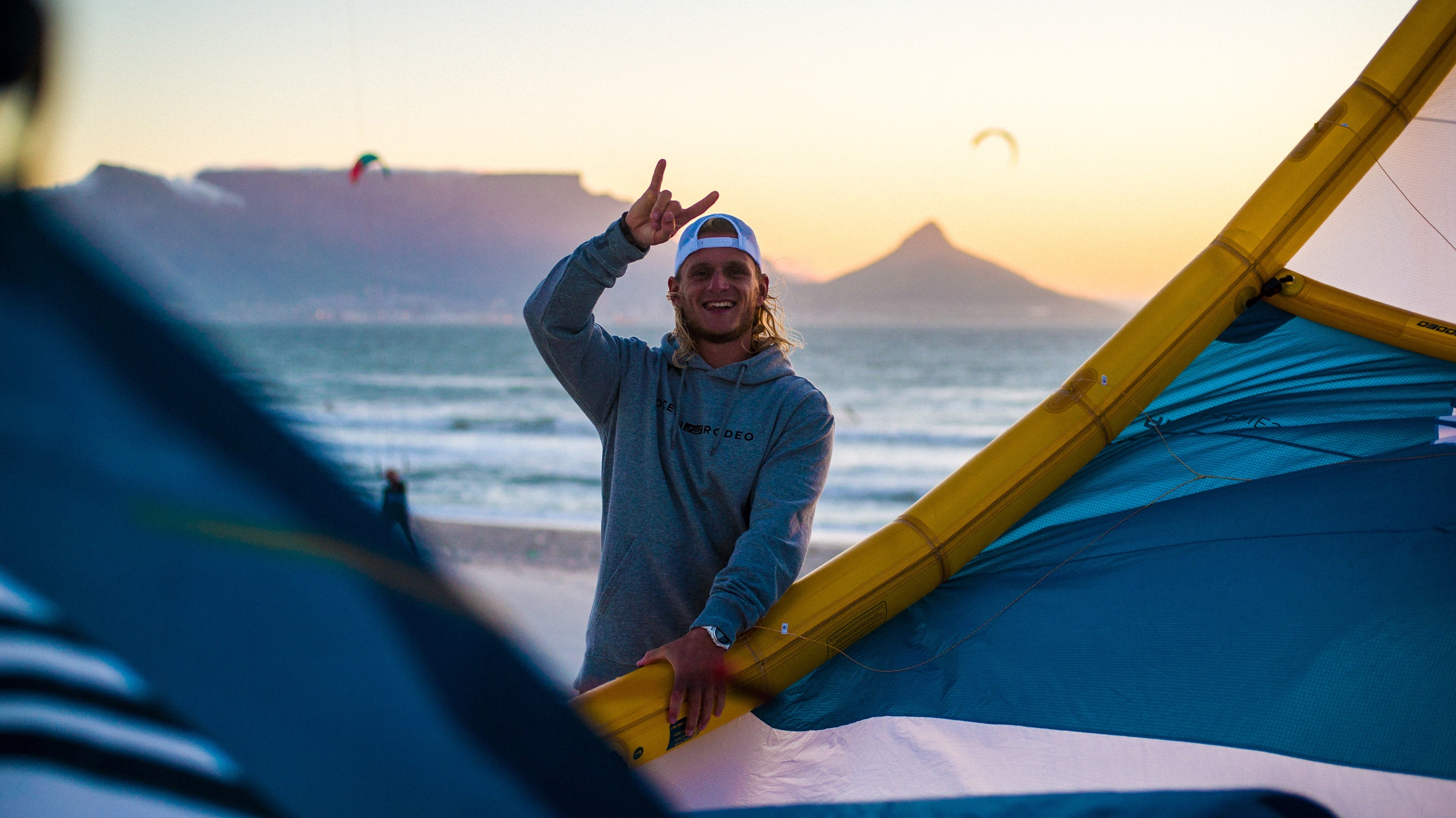 Giel Vlugt with his Ocean Rodeo kite gear