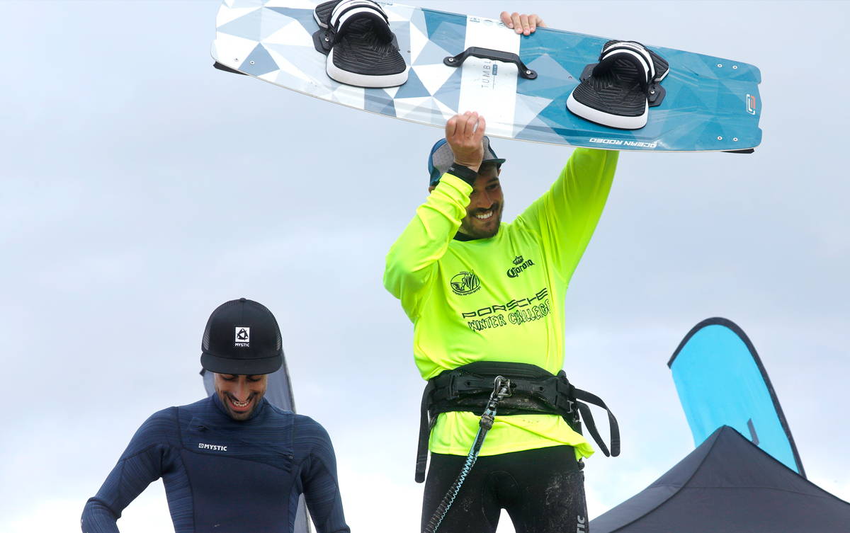 Ben Sasi at the Big Air competition in Isreal - holding his Ocean Rodeo kit