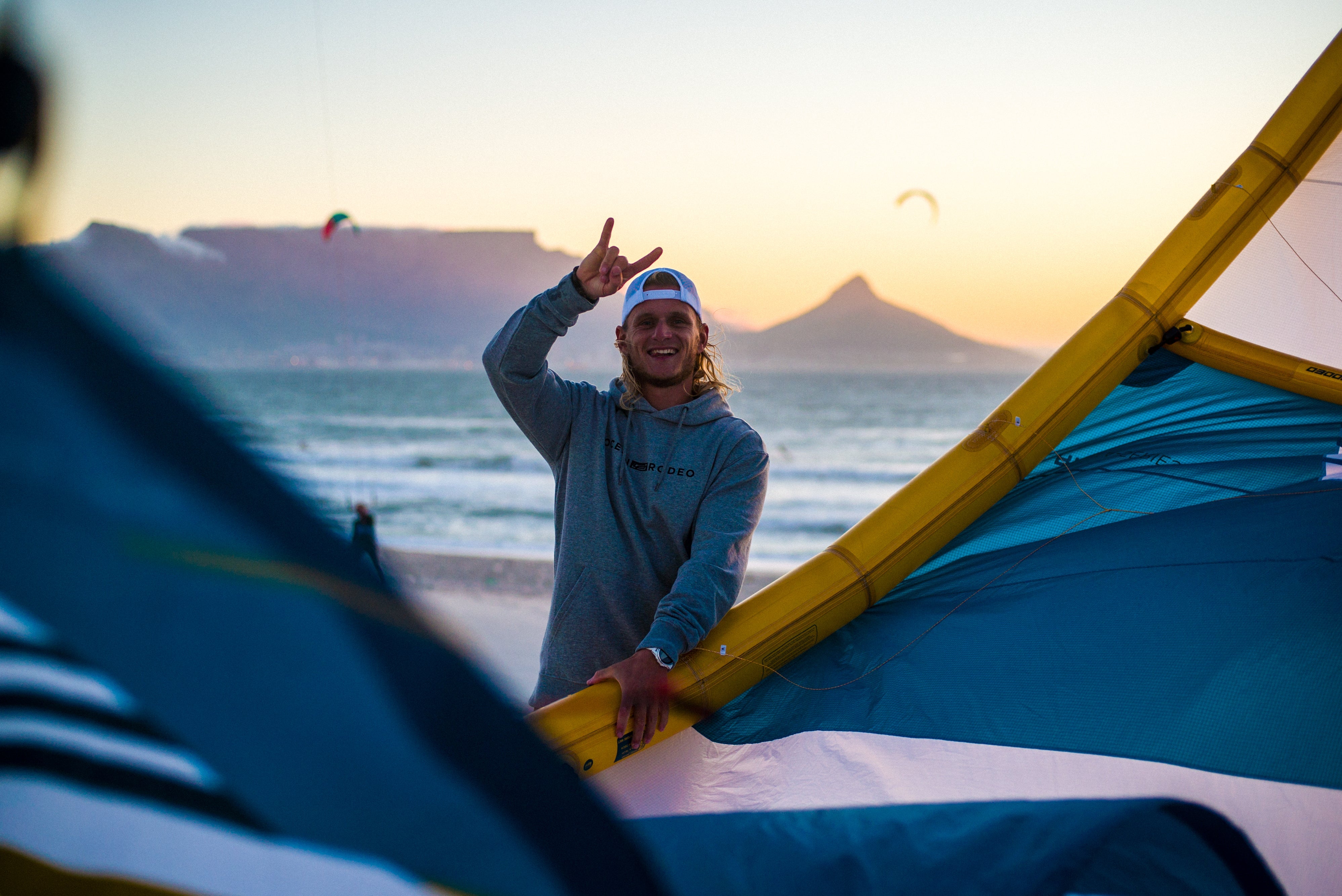 Giel Vlugt with his Ocean Rodeo kite gear