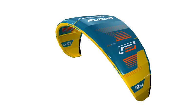 Ocean Rodeo Flite 3S A-Series. Image shows a blue and yellow kite with 'Ocean Rodeo' branding.
