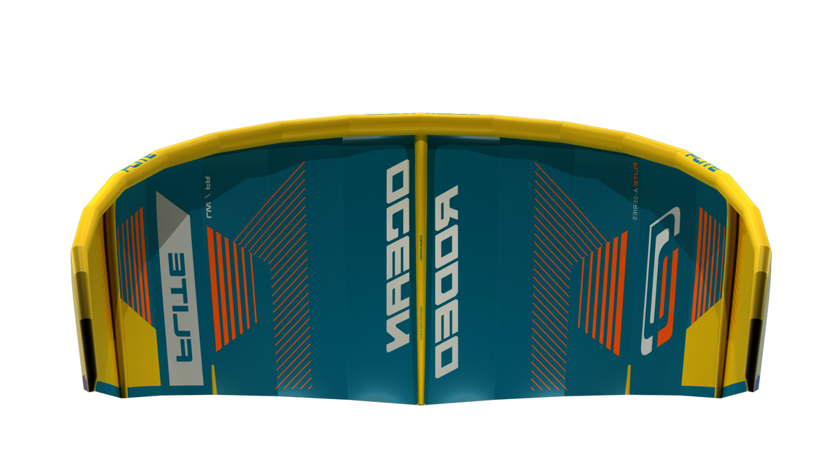 Ocean Rodeo Flite 3S A-Series. Image shows a blue and yellow kite with 'Ocean Rodeo' branding.