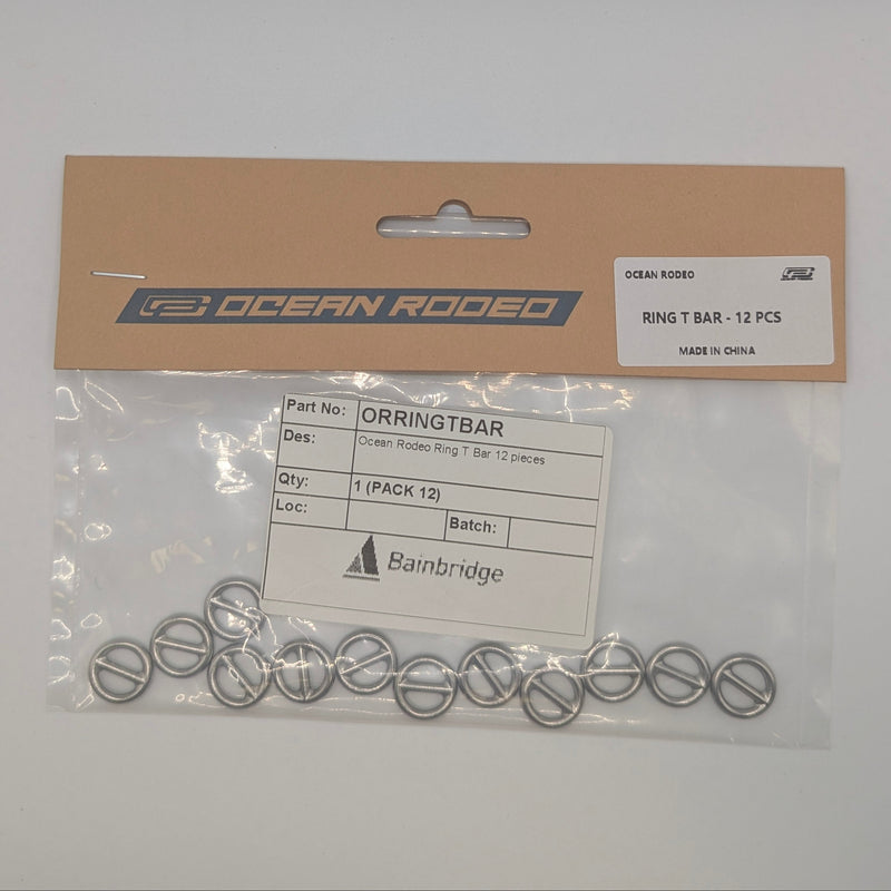 12 pack of T-Bar Rings. Replacement part for Ocean Rodeo kiting gear.