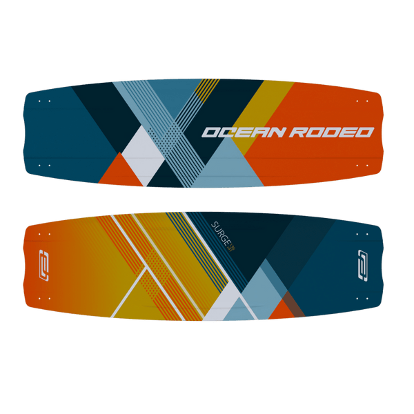 Ocean Rodeo SURGE freeride/freestyle twin tip basalt and fiberglass board - top and bottom view